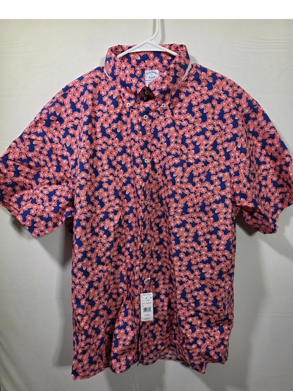 Brooks Brothers NWT Red Floral Short Sleeve Men Regular Sz XL Button Down Shirt